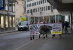Splitterfasernackt demonstrieren Aktivisten vor Breuninger