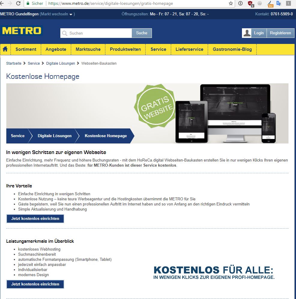 Der Start zur kostenlosen Website der Metro