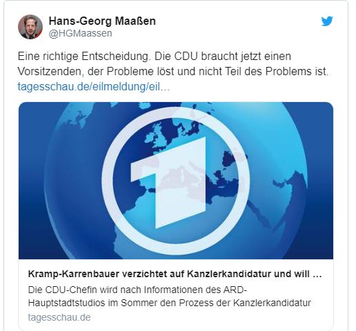 Kommentar Hans-Georg Maaßen zum Rücktritt Kramp-Karrenbauers