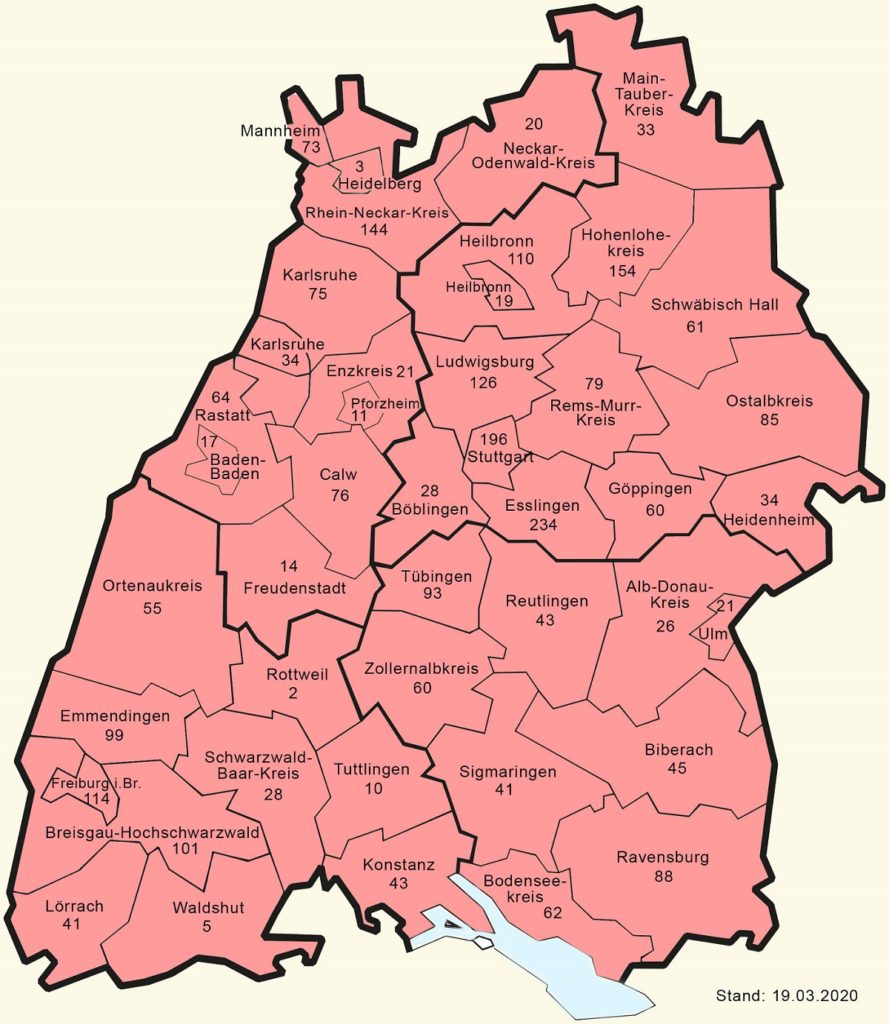 Corona Infektionen Baden Württemberg 19.3.2020
