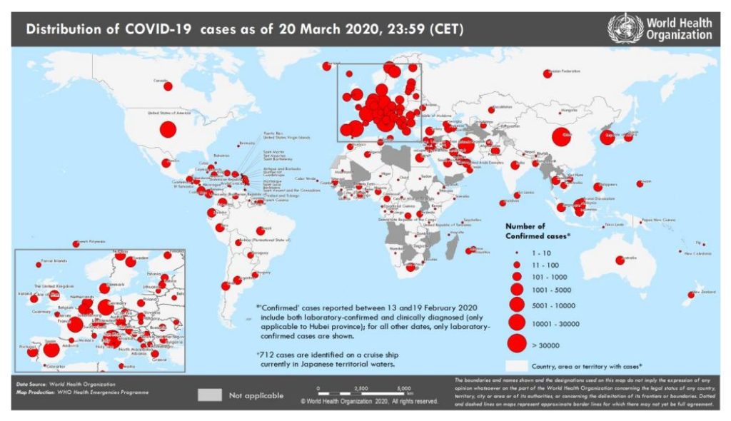 Coronavirus Verbreitung weltweit 20.3.2020