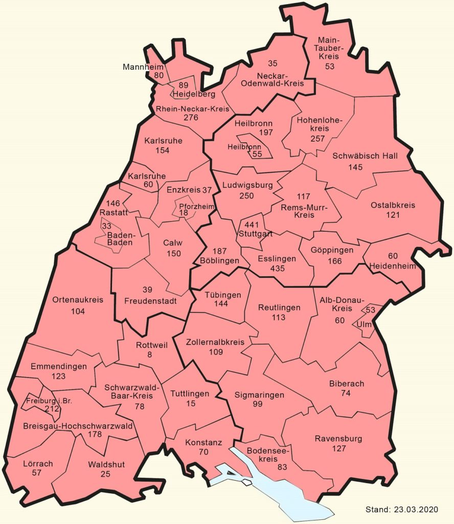 Coronavirus in Baden-Württemberg per 23.3.2020