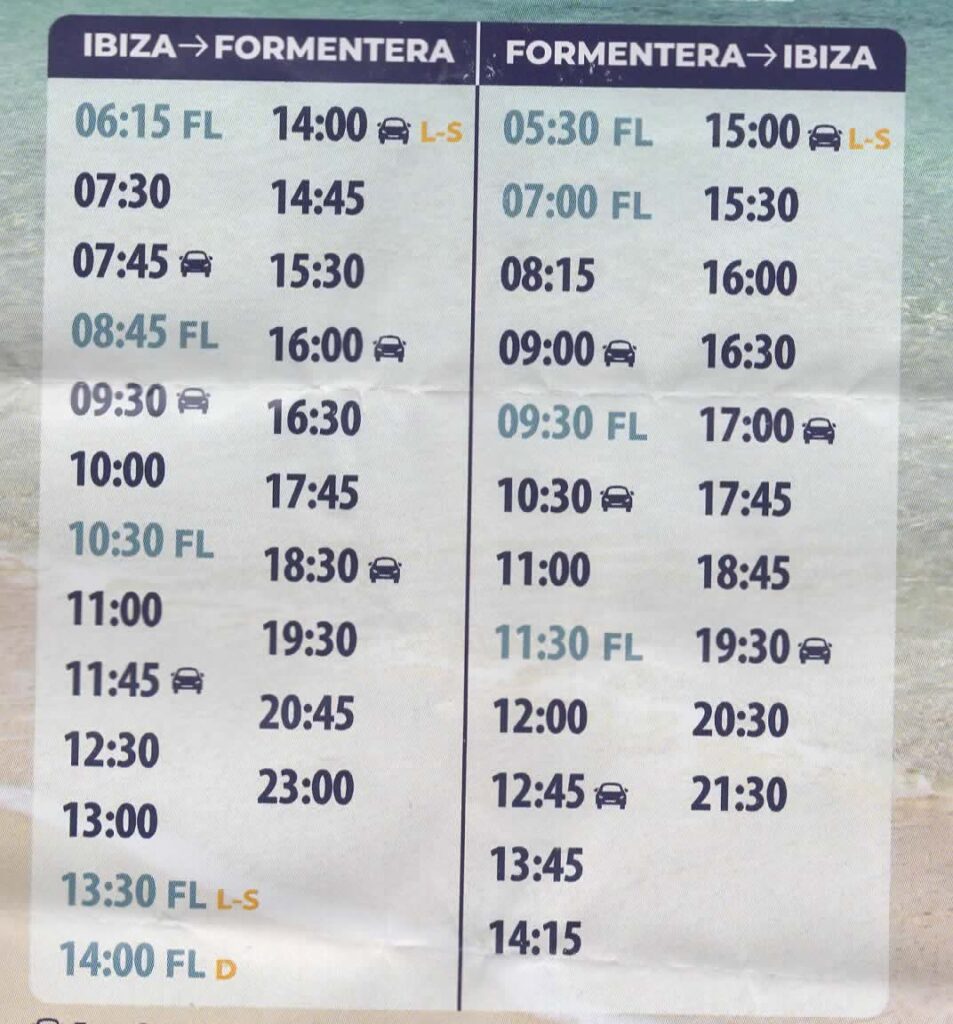 Fährplan Ibiza-Formentera-Ibiza Sommer 2024 Trasmapi